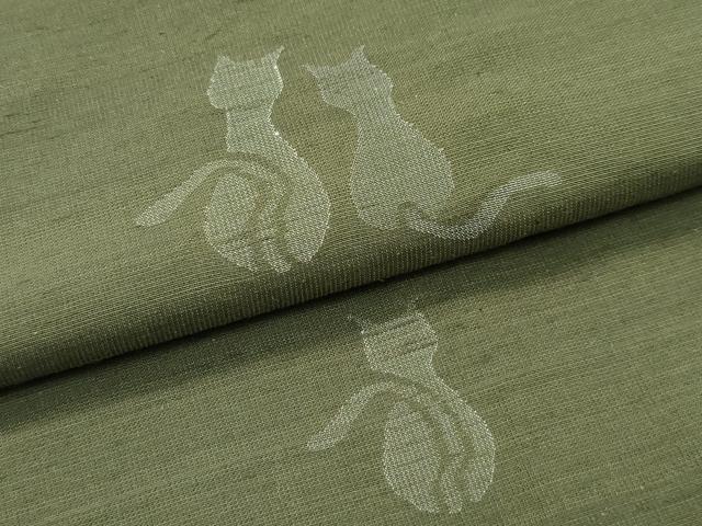 平和屋着物■極上　紬　単衣　猫　海松色地　逸品　未使用　CZAA3851s5