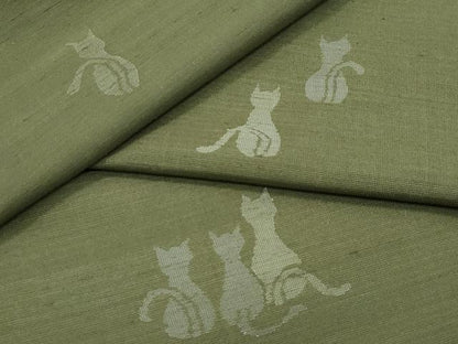 平和屋着物■極上　紬　単衣　猫　海松色地　逸品　未使用　CZAA3851s5