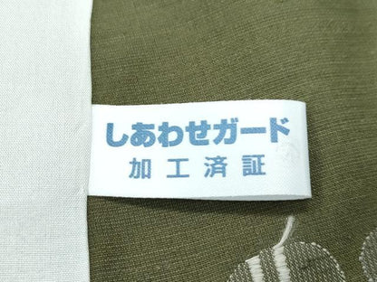平和屋着物■極上　紬　単衣　猫　海松色地　逸品　未使用　CZAA3851s5