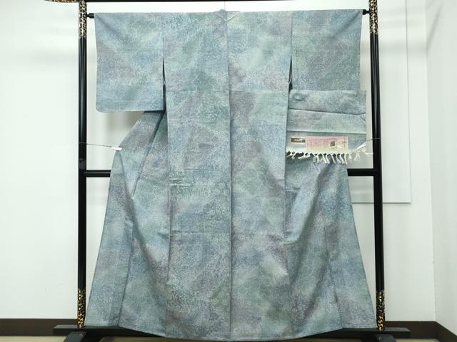 平和屋着物▽極上 古志乃生紬 単衣 あしぎぬ 切嵌花唐草文 藤田マツエ作 証紙付き 逸品 CZAA3858s5