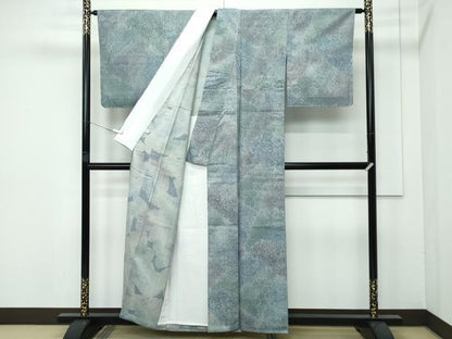 平和屋着物▽極上 古志乃生紬 単衣 あしぎぬ 切嵌花唐草文 藤田マツエ作 証紙付き 逸品 CZAA3858s5