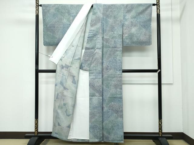 平和屋着物▽極上 古志乃生紬 単衣 あしぎぬ 切嵌花唐草文 藤田マツエ作 証紙付き 逸品 CZAA3858s5