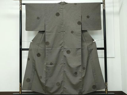平和屋着物▽極上 お召 単衣 雪輪文様 縞 藍媚茶色地 さが美扱い 逸品 CZAA3862s5