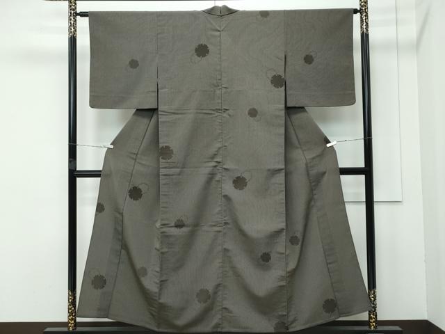 平和屋着物▽極上 お召 単衣 雪輪文様 縞 藍媚茶色地 さが美扱い 逸品 CZAA3862s5