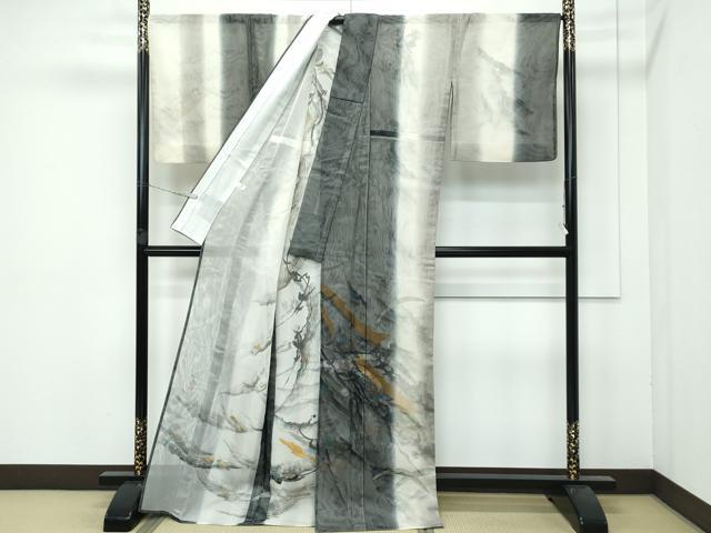 平和屋本店▽極上 訪問着 無双 紗袷 紗×紗 作家物 中国三大刺繍 スワトウ刺繍 霞文 黒地 金彩 健勝苑扱い 逸品 CZAA3865s5