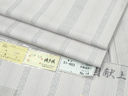 平和屋本店▽極上　本場筑前博多織　博多金ラベル　お召　単衣　伊都国献上　福絖織物謹製　証紙付き　逸品　CZAA3866s5