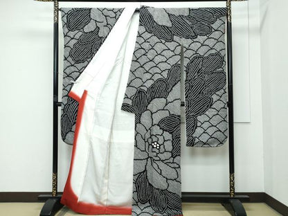 平和屋本店■極上　振袖　総絞り　牡丹　黒地　逸品　CZAA3867s5