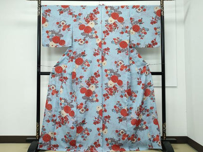 平和屋着物■極上　夏物　ふりふ　小紋・浴衣兼用　花鳥文　洗える着物　逸品　CZAA3868s5