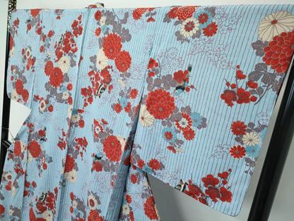 平和屋着物■極上　夏物　ふりふ　小紋・浴衣兼用　花鳥文　洗える着物　逸品　CZAA3868s5