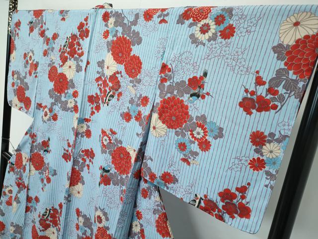 平和屋着物■極上　夏物　ふりふ　小紋・浴衣兼用　花鳥文　洗える着物　逸品　CZAA3868s5