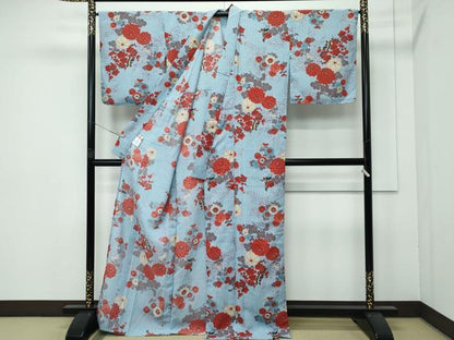 平和屋着物■極上　夏物　ふりふ　小紋・浴衣兼用　花鳥文　洗える着物　逸品　CZAA3868s5