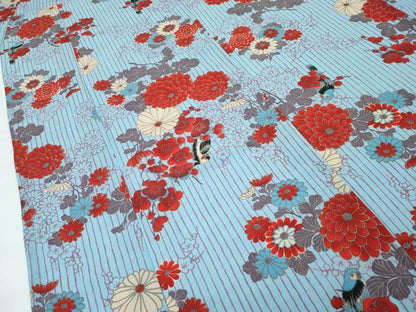 平和屋着物■極上　夏物　ふりふ　小紋・浴衣兼用　花鳥文　洗える着物　逸品　CZAA3868s5
