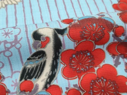 平和屋着物■極上　夏物　ふりふ　小紋・浴衣兼用　花鳥文　洗える着物　逸品　CZAA3868s5