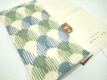 平和屋本店■希少　夏物　国画会　池田リサ　板締め絣　工芸呉服　芥川　九寸開き名古屋帯　青海波　たとう紙付き　逸品　CZAA3875s5