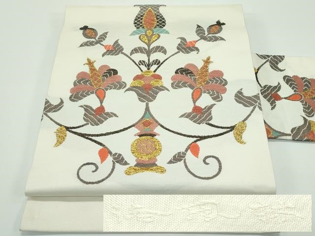平和屋本店■極上　洛風林　工芸帯地　九寸名古屋帯　更紗唐草文　金糸　逸品　CZAA3877s5