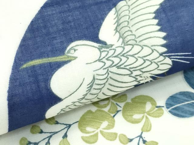 平和屋着物●極上 アンティーク 大正ロマン 全通柄 九寸名古屋帯 団扇 白鷺 綿麻 逸品 CZAA3878s5