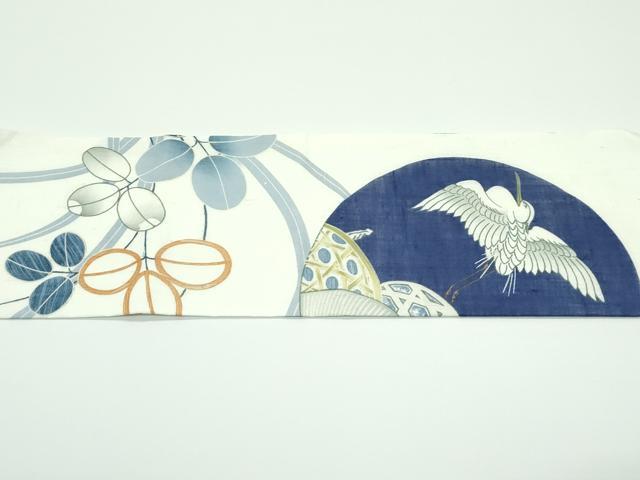 平和屋着物●極上 アンティーク 大正ロマン 全通柄 九寸名古屋帯 団扇 白鷺 綿麻 逸品 CZAA3878s5