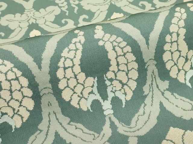 平和屋本店●最高級　人間国宝　北村武資　経錦　六通柄袋帯　花唐草文　金糸　柳煤竹色地　逸品　未使用　CZAA3887s5
