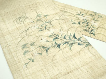 平和屋着物＊極上 夏物 九寸名古屋帯 手描き 草花文 麻 逸品 CZAA3895s5