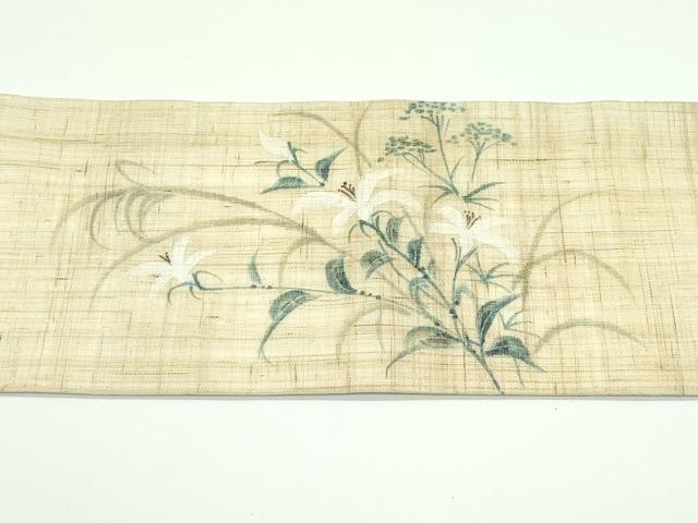 平和屋着物＊極上 夏物 九寸名古屋帯 手描き 草花文 麻 逸品 CZAA3895s5