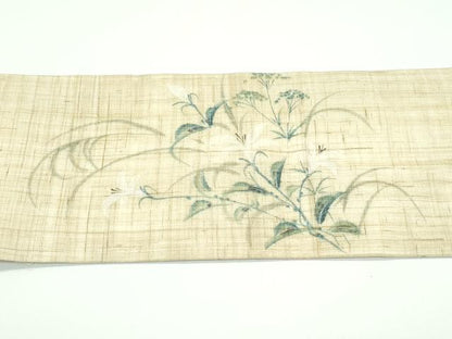 平和屋着物＊極上 夏物 九寸名古屋帯 手描き 草花文 麻 逸品 CZAA3895s5