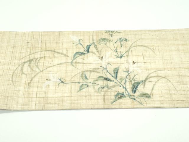 平和屋着物＊極上 夏物 九寸名古屋帯 手描き 草花文 麻 逸品 CZAA3895s5