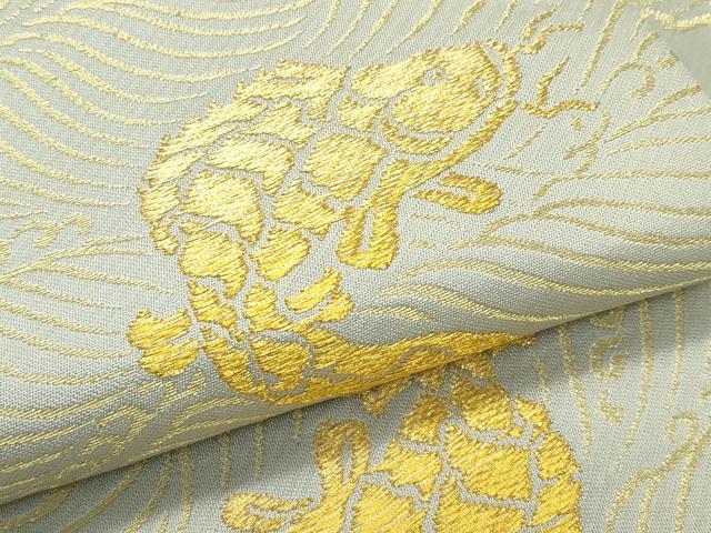 平和屋着物●極上 龍村美術織物 たつむら 九寸開き名古屋帯 踊鯉 金糸 柳鼠色地 逸品 CZAA3917s5