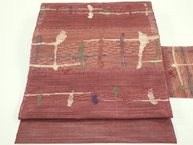 平和屋着物＊極上 夏物 1854年創業 帯屋捨松 八寸名古屋帯 抽象文 栗皮茶色地 逸品 CZAA3919s5
