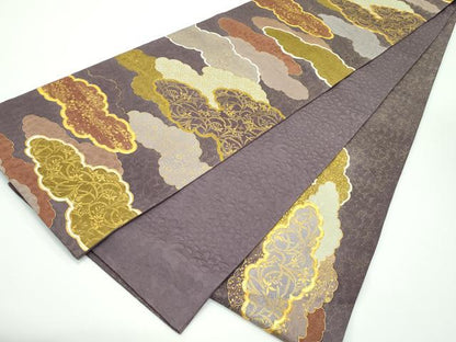 平和屋着物●希少 皇室献上作家 藤井寛 六通柄袋帯 駒刺繍 瑞雲重ね 金通し地 逸品 CZAA3936s5