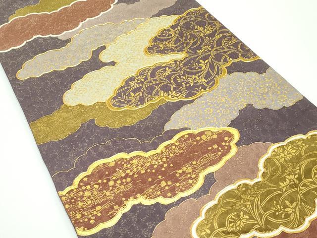 平和屋着物●希少 皇室献上作家 藤井寛 六通柄袋帯 駒刺繍 瑞雲重ね 金通し地 逸品 CZAA3936s5
