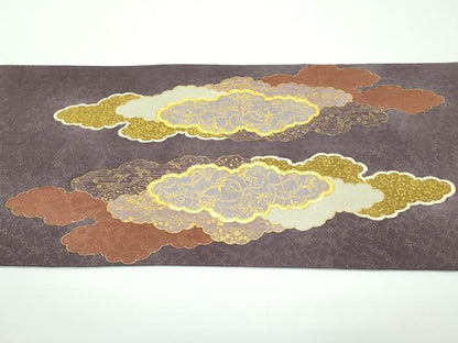 平和屋着物●希少 皇室献上作家 藤井寛 六通柄袋帯 駒刺繍 瑞雲重ね 金通し地 逸品 CZAA3936s5