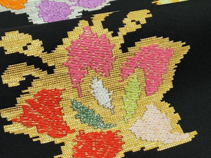 平和屋着物●最高級 龍村平蔵製 六通柄 本袋帯 唐織 モール昌花文 黒地 金銀糸 逸品 CZAA3937s5