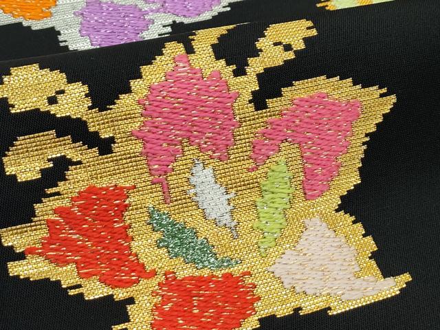 平和屋着物●最高級 龍村平蔵製 六通柄 本袋帯 唐織 モール昌花文 黒地 金銀糸 逸品 CZAA3937s5