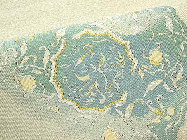 平和屋本店■極上　爪掻き本綴れ　西陣　川島織物　八寸名古屋帯　絵皿花鳥文　金銀糸　三越扱い　逸品　未使用　CZAA3946s5