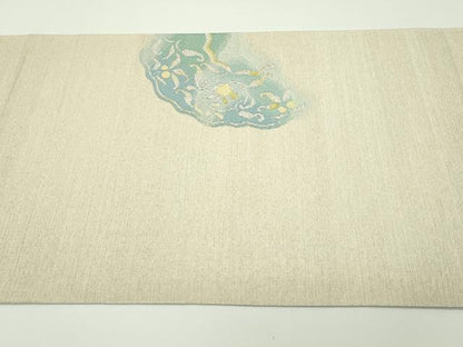平和屋本店■極上　爪掻き本綴れ　西陣　川島織物　八寸名古屋帯　絵皿花鳥文　金銀糸　三越扱い　逸品　未使用　CZAA3946s5