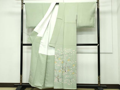 平和屋本店■極上　本加賀友禅作家　百貫華峰　色留袖　花鳥松文　柳茶色地　逸品　CZAA3951s5