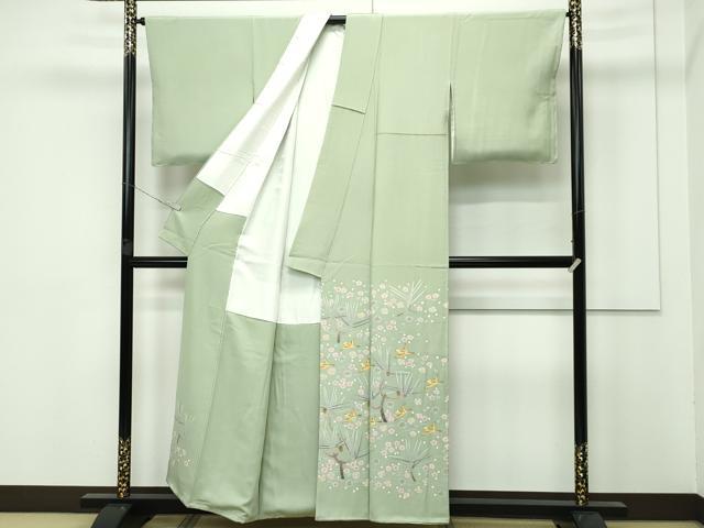 平和屋本店■極上　本加賀友禅作家　百貫華峰　色留袖　花鳥松文　柳茶色地　逸品　CZAA3951s5