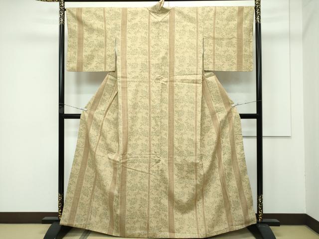 平和屋本店●極上　本場結城紬　重要無形文化財　100亀甲　草花間道　木蘭色地　さが美扱い　逸品　CZAA5575s6