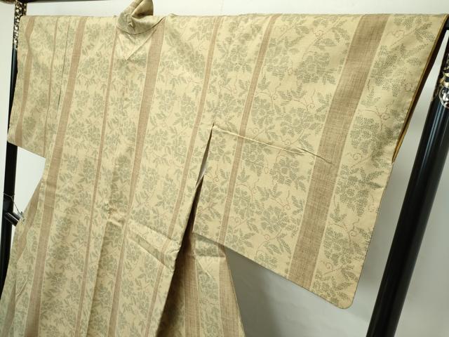 平和屋本店●極上　本場結城紬　重要無形文化財　100亀甲　草花間道　木蘭色地　さが美扱い　逸品　CZAA5575s6