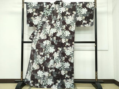 平和屋着物∴極上 夏物 撫松庵 小紋・浴衣兼用 セオアルファ 草花文 洗える着物 逸品 CZAA3961s5