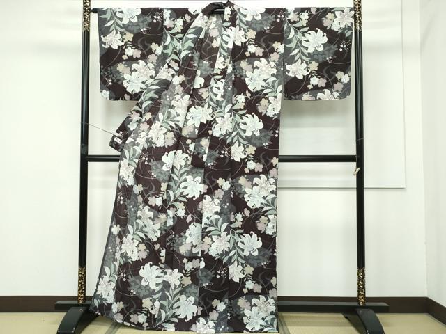 平和屋着物∴極上 夏物 撫松庵 小紋・浴衣兼用 セオアルファ 草花文 洗える着物 逸品 CZAA3961s5
