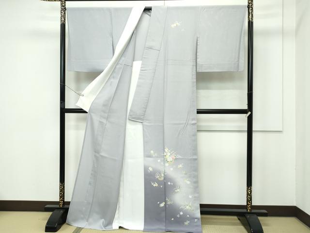 平和屋着物＊極上 夏物 訪問着 絽 草花文 暈し染め 利休白茶色地 逸品 CZAA3970s5