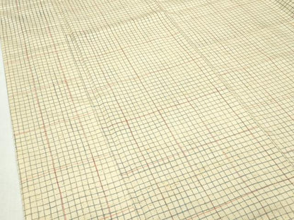 平和屋本店■極上　石川県指定無形文化財　牛首紬　白山工房　手織り　格子柄　砥粉色地　加藤改石謹製　証紙付き　逸品　CZAA3971s5