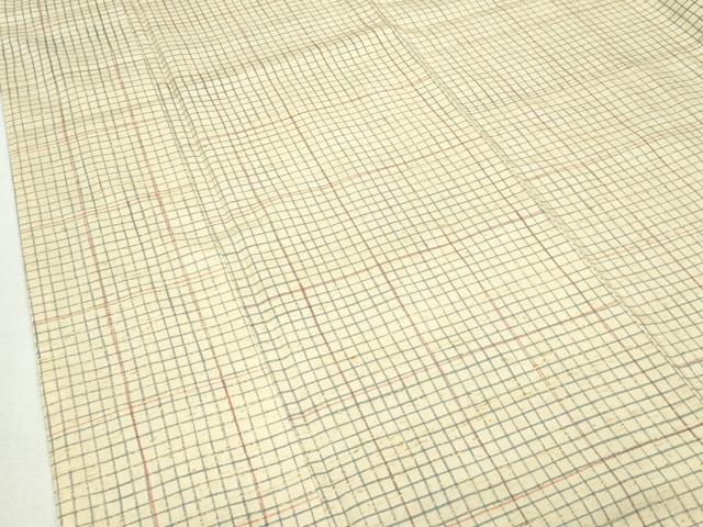 平和屋本店■極上　石川県指定無形文化財　牛首紬　白山工房　手織り　格子柄　砥粉色地　加藤改石謹製　証紙付き　逸品　CZAA3971s5