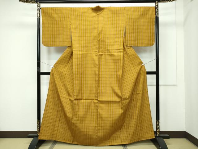 平和屋本店■極上　山下八百子　本場黄八丈　単衣　市松綾織　格子柄　逸品　CZAA3975s5