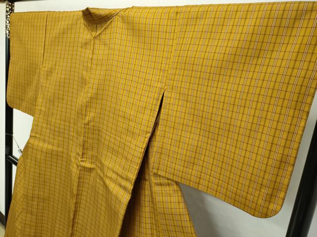 平和屋本店■極上　山下八百子　本場黄八丈　単衣　市松綾織　格子柄　逸品　CZAA3975s5