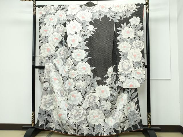 平和屋本店●極上　名門　藤娘きぬたや・総絞り　振袖　牡丹　千歳茶色地　逸品　CZAA5731s6