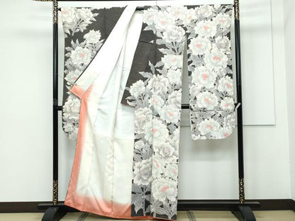 平和屋本店●極上　名門　藤娘きぬたや・総絞り　振袖　牡丹　千歳茶色地　逸品　CZAA5731s6