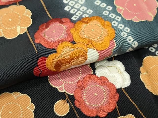 平和屋本店●極上 ジャパンオートクチュール 渡辺雪三郎 訪問着 刺繍 鹿の子梅文 暈し染め 金彩 錆鉄御納戸色地 逸品 未使用CZAA5750s6