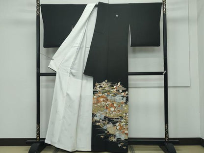平和屋本店■極上　創業460年・千總　黒留袖　駒刺繍　草花風景文　金彩　逸品　CZAA3991s5